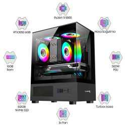 Turbox Aqua Ryzen 5 5500 16GB Ram 512GB NVMe RTX3050 Oem Paket